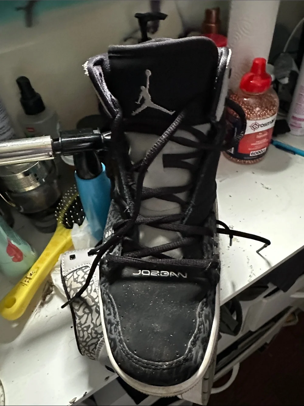 Jordan Black and Gray High-Top Sneakers with Elephant Print